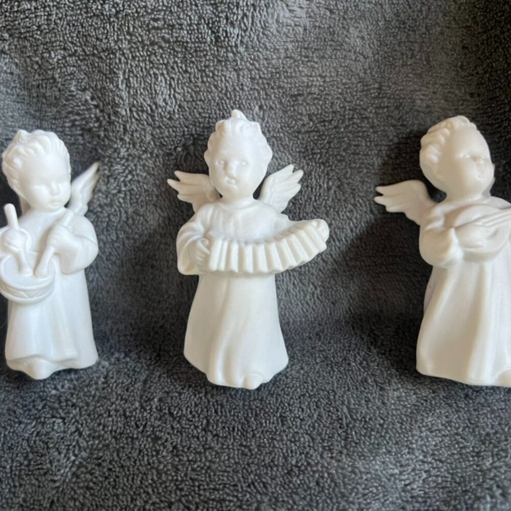 Vintage Goebel Porcelain White Angel Cherubs Set Of 3 Made In Germany 1950's